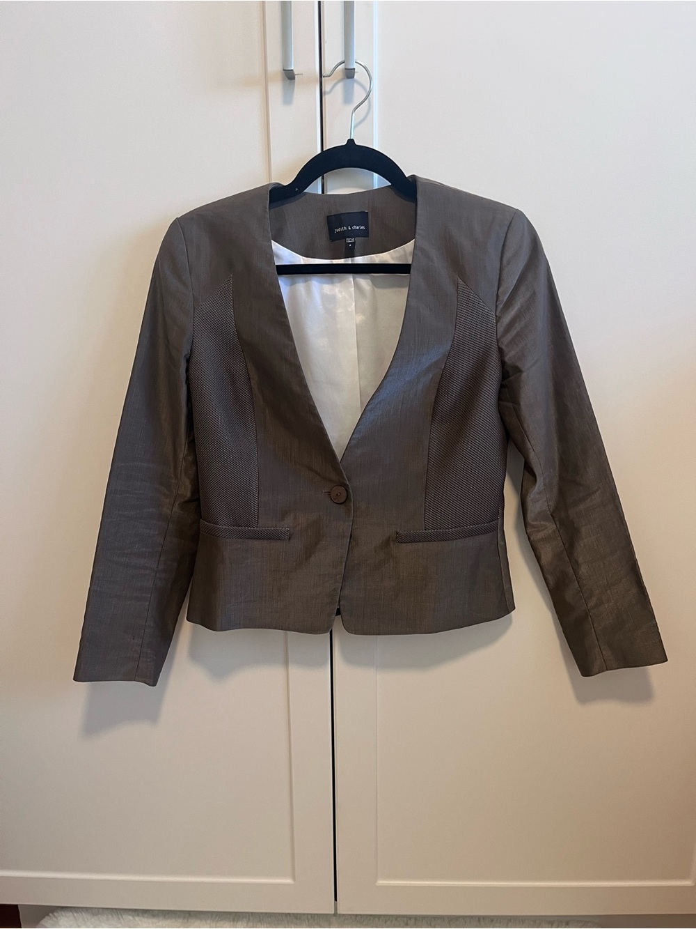 Judith & Charles Linen Blend Collarless Blazer Brown Grey Taupe Size 6